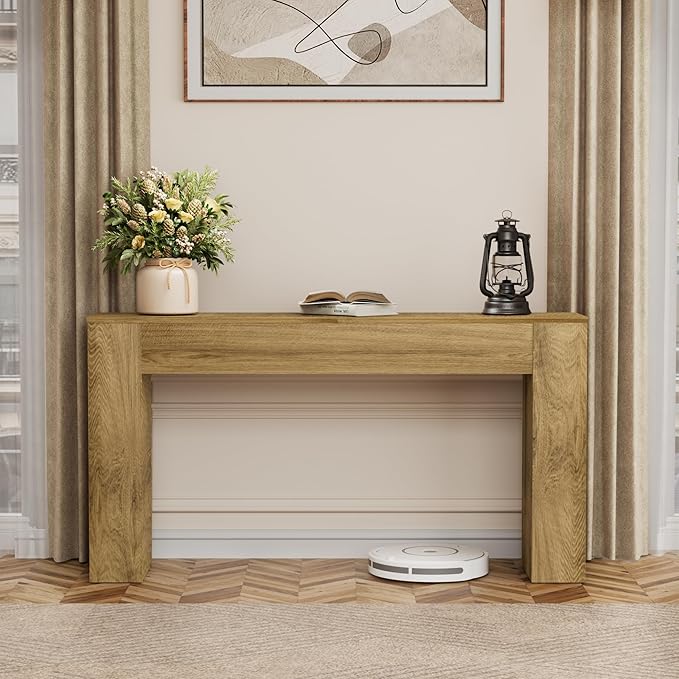 JUSTOGO 63" Long Console Table, Wood Entryway Table Behind The Couch, Rectangular Farmhouse Sofa Table with Heavy Duty Legs, Accent Furniture for Living Room, Entrance, Hallway, Foyer, Brown