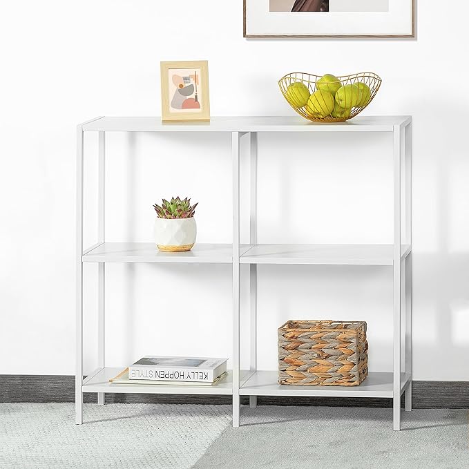 HDANI 31.5 Inch Metal Console Table with 3 Tier Strage Shelves,Narrow Entryway Table,Modern Sofa Tables for Entryway, Living Room,Bedroom,White