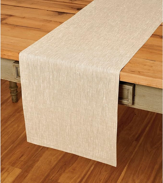 Solino Home Linen Champagne Beige Table Runner 132 Inches Long - Athena, 100% Pure Linen Dining Table Runner 14 x 132 Inch for Fall, Autumn, Thanksgiving, Christmas