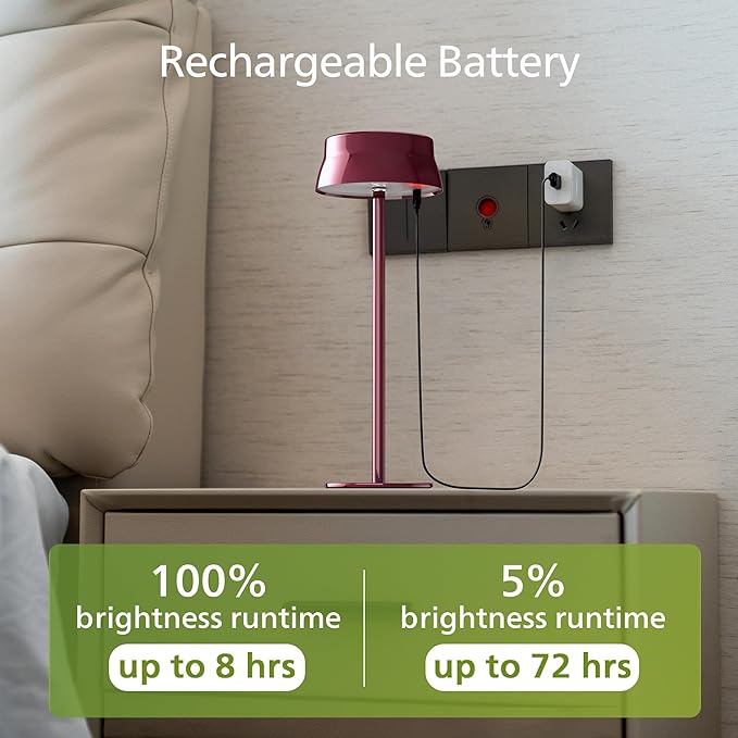 Philips Cordless Table Lamp, Portable Outdoor LED Desk Light,Rechargeable Battery Operated, 2 Adjustable Height, Touch Control & 3 Color Stepless Dimming, Waterproof Lamps for Restaurant/Bedroom