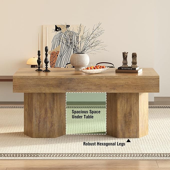 GiftGo Coffee Table Mid Century Modern Center Living Room Table Farmhouse Wooden Rectangle Cocktail Tea Table for Office (Light Brown, L-39.37)