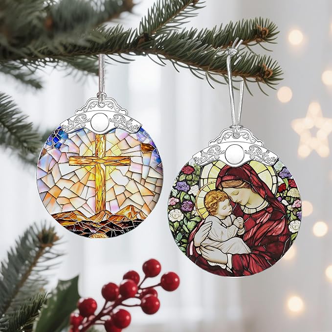 Virgin Mary Stained Glass Ornament, Christian Christmas Ornament, Religious Christmas Decoration, Holiday Decor, Gifts for Christian, Religious Gifts, Gift Exchange, Gift Idea