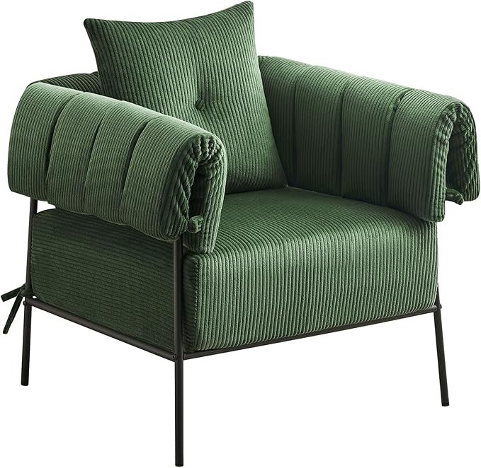 Furniliving Large Accent Chairs for Living Room Comfy Sofa Chairs with Pillow Lounge Chair Reading Chair with Metal Frame Upholstered Accent Chairs Room Side Chair, Soft Cushion, Corduroy, Green