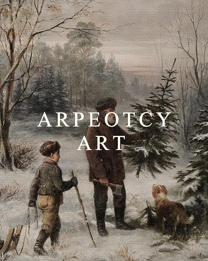 ARPEOTCY Vintage Framed Canvas Wall Art, 8x10 Inch, Farmhouse Christmas Tree Winter Holiday Wall Decor for Living Room, Forest Painting for Bedroom, Art Prints for Office, Christmas Gifts
