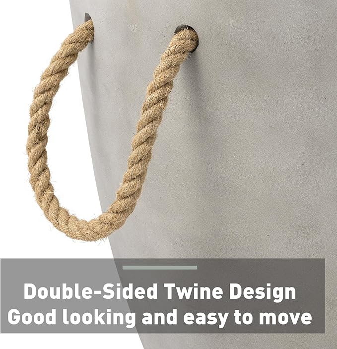 SUNBURY Outdoor Side Table Concrete Side Table, 17" H Small Outdoor Side Table End Table for Patio w Hemp Rope, Ceramic Round Coffee Table Accent Table Garden Outdoor Plant Stands