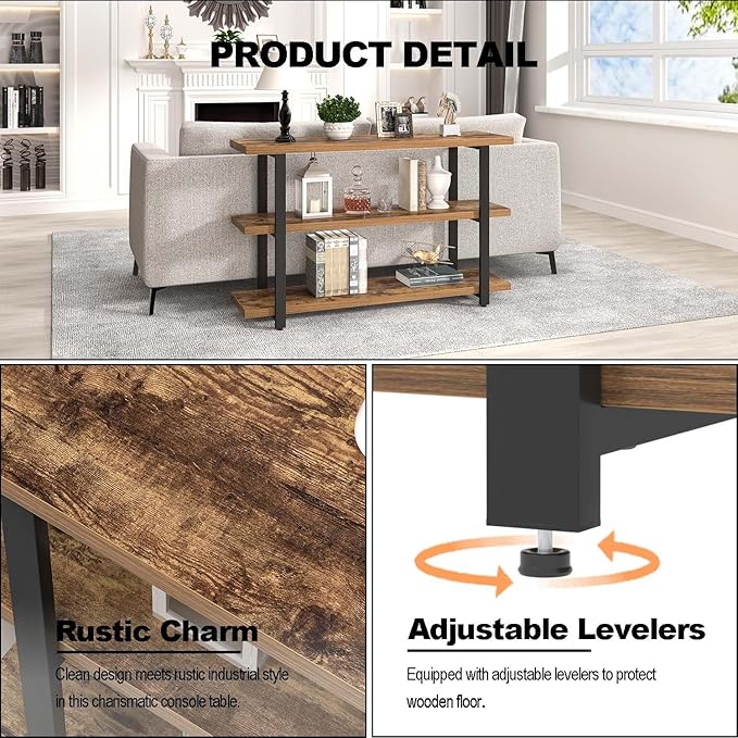 FOLUBAN Sofa Table, Wood Entryway Table with Storage Shelves for Living Room, Modern Console Tables for Hallway, Entrance, or Behind Couch, Rustic Brown, 47 Inch