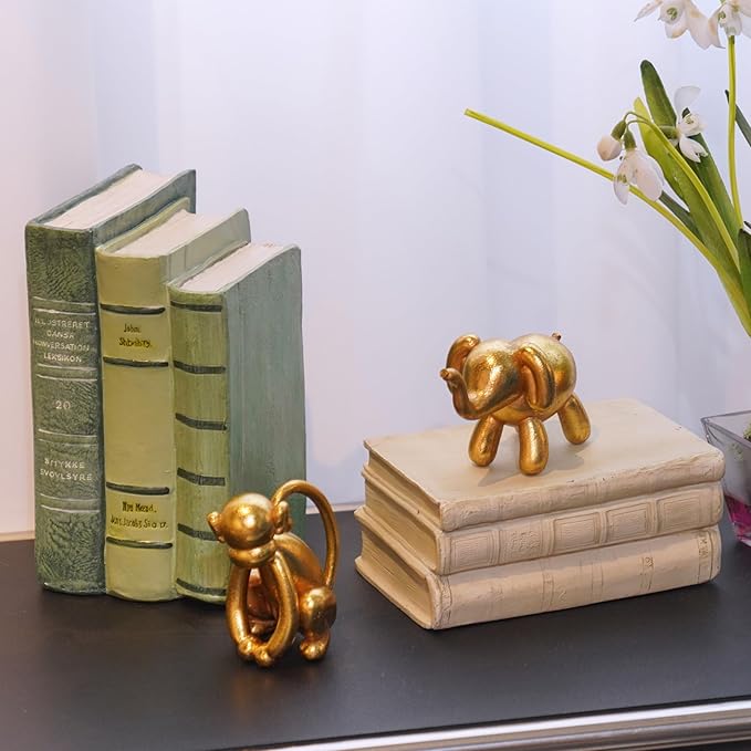 Guichifun Elephant Statue Home Decor Accents - Resin Cute Gold Balloon Elephant Figurines for Shelf Bookshelf TV Stand Modern Décor Bedroom Office Decorations Animal Gift 4.5 x 2.25 x 2.5 Inch