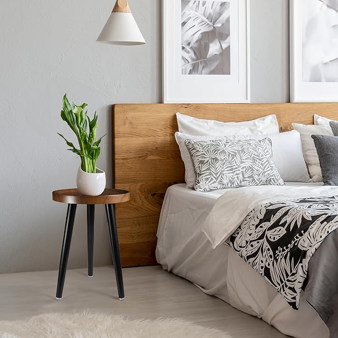 Indoor Plant Stand,Wood Mid Century Plant Table in Walnut Finish,Tall Plant Stand for Flower Pot,Modern Round Small Side End Table with Raised Design (Walnut, 12"x18")