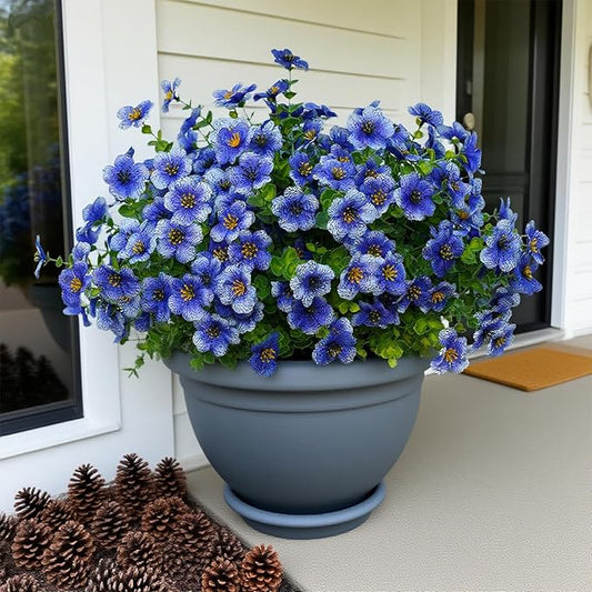 12 Bundles Artificial Flowers for Outdoor Indoor Fake Flowers uv Resistant Artificial Outdoor Flowers Fake Plants for Porch Garden Home Patio Decor(Blue)