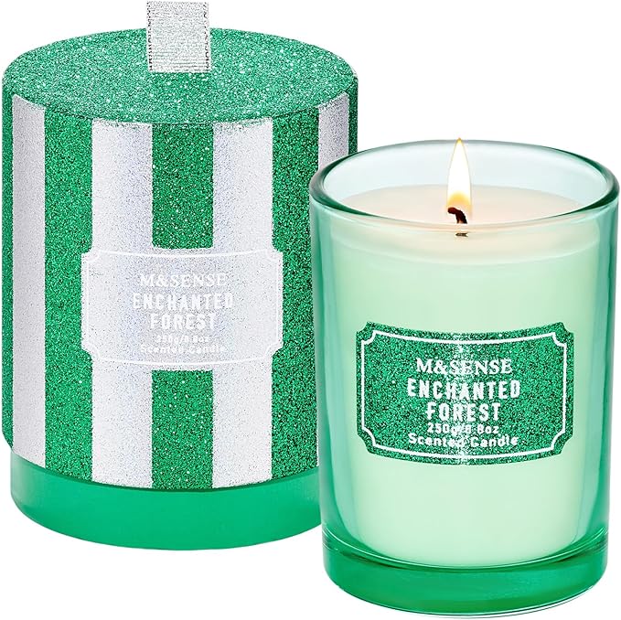 M&SENSE Cederwood Scented Candles, Classic Size 8.8 oz Glitter Jar Candle, Holiday Gifts for Women, Strong Scented Natural Soy Candle for Winter Home Decor, 50 Hours Long Burning Candles