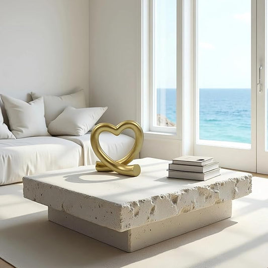 Gold Heart Love Sculpture – Luxury Romantic Gift for Anniversary, Wedding Table Decor, Golden Love Figurine for Elegant Interiors