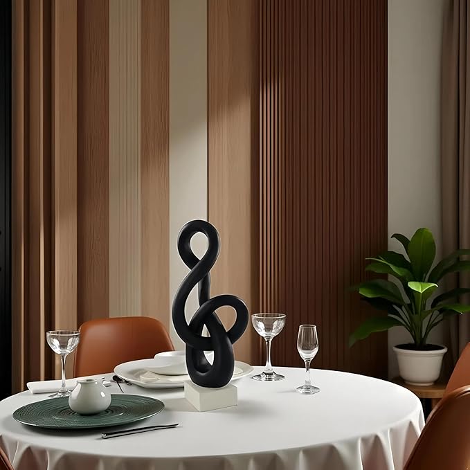 16" Modern Abstract Ribbon Decorative Sculpture, Knot Sculptures,Home Decor,Coffee Table Statues,Dining Living Room Desk Decor（Black）