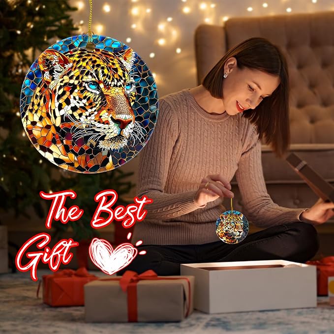 Christmas Tree Decorations Leopard Ornament, Colored Ceramic Christmas Tree Ornaments, Xmas Decorative Hanging Ornaments, Christmas Decor Indoor Home Holiday Party Gifts Leopard