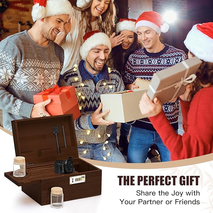 Large bamboo box, locked storage decorative box with combination lock, wooden lock box with lid, wooden locked storage box with removable tray and jars(Walnut)