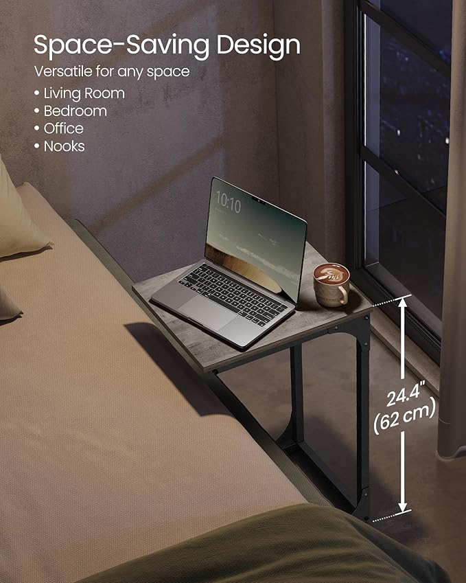 VASAGLE C-Shaped End Table, Small Side Table for Couch, Sofa Table with Metal Frame for Living Room, Bedroom, Bedside, Greige and Black
