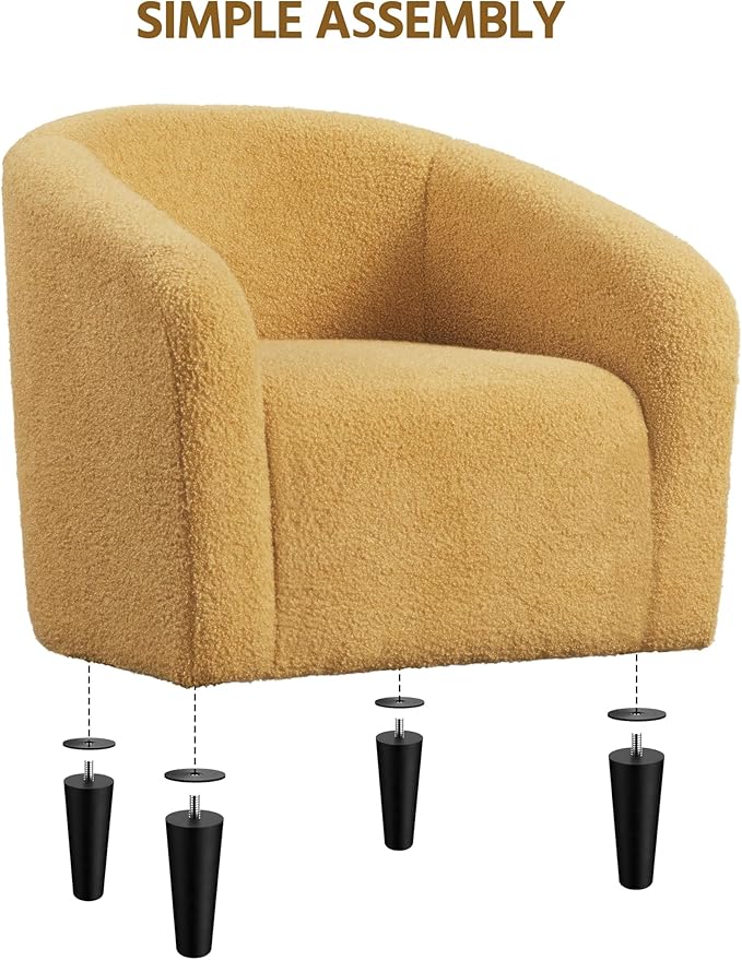 Yaheetech Accent Barrel Chair, Boucle Fabric Club Chair, Furry Sherpa Elegant and Cozy, Soft Padded Armchair for Living Room Bedroom Reception Room Office, Mustard Yellow