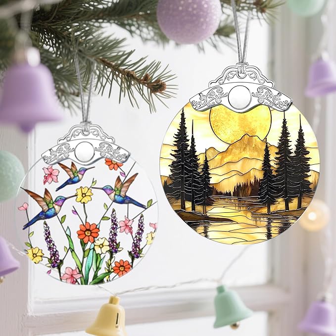 Mountain Sunset Stained Glass Ornament: Christmas Decorations, Ornaments for Christmas Tree & Holiday Ornaments – Holiday Presents, Gift Exchange Ideas & Elegant Gift for Family, Coworkers & Friends