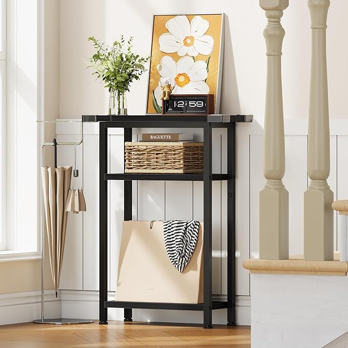 Heybly Small Narrow Side Table for Small Space, Thin Bedside Table, Slim Sofa Table, Skinny End Table, 25.2" Tall Nightstand, Couch Table for Living Room, Bedroom, Study, Balcony, Black, HET005BK1