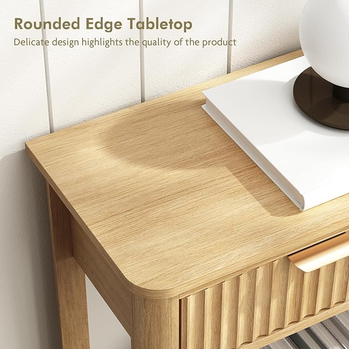 Fluted Console Table with Drawers, Modern 47.1" Entryway Table with Storage Shelf, Boho Narrow Skinny Behind Couch Wood Sofa Table for Living Room Hallway Entrance Foyer, Natural