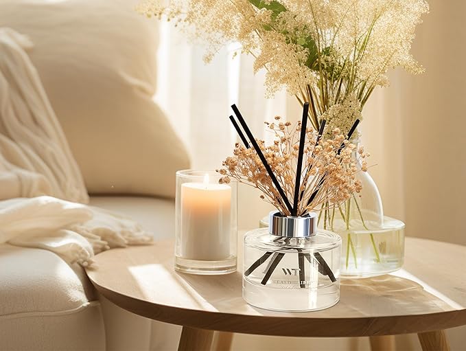 Flower Reed Diffuser Set Cashmere Tobacco Scent for Bathroom Accessories Shelf Decor & Air Fresheners, Sticks Defusers with 5.1 fl oz Essential Oils & Leaves, House Bedroom Office Decor & Gifts