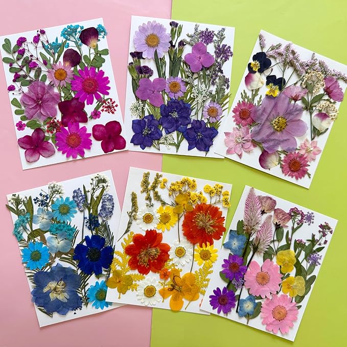 124Pcs Pressed Dried Flowers for Resin, Real Natural Bulk Assorted Dry Leaves Floral for DIY Art Crafts, Epoxy Molds, Jewelry, Soap, Candle Making, Nails Decors