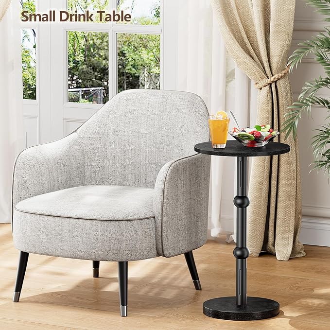 Drink Table, Small Round Side Table for Small Spaces, Modern Accent Round End Tables with Metal Leg, Thickened Wood Pedestal Coffee Tables for Living Room, Bedroom, Narrow Corners,Sofa Couch