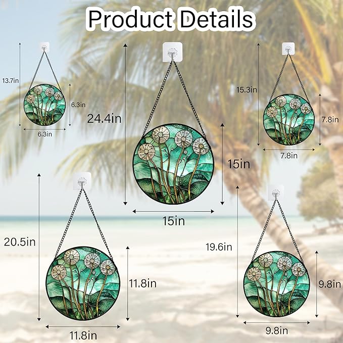 Stained Glass Window Hanging, Green Abstract Lotus Leaves Tree Sun Catcher for Window Door Home Decor Plant Suncatcher Christmas Mother's Day Birthday Gifts for Women Men Mom Nana 7.8 in