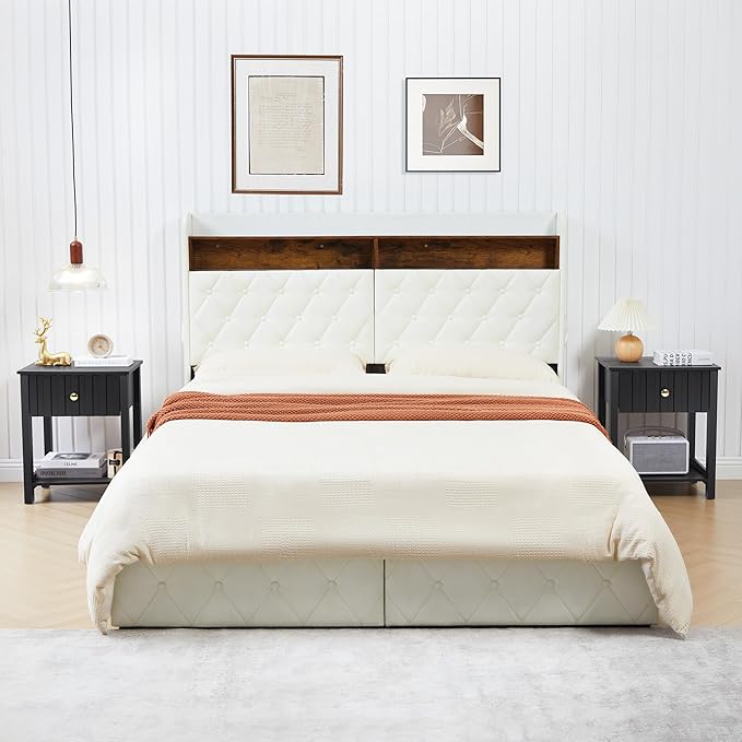 Wood Nightstand Set of 2, 21.65" H Bedside Table with Wide Fluted Finish, Modern Night Stands with Drawer, Mid Century End Table for Bedroom (Black-2 Packs)