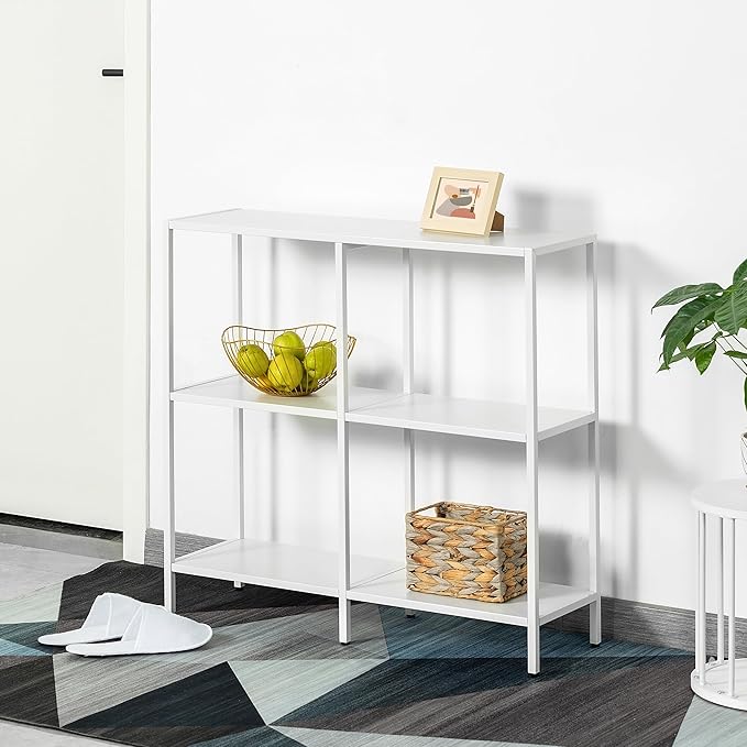 HDANI 31.5 Inch Metal Console Table with 3 Tier Strage Shelves,Narrow Entryway Table,Modern Sofa Tables for Entryway, Living Room,Bedroom,White