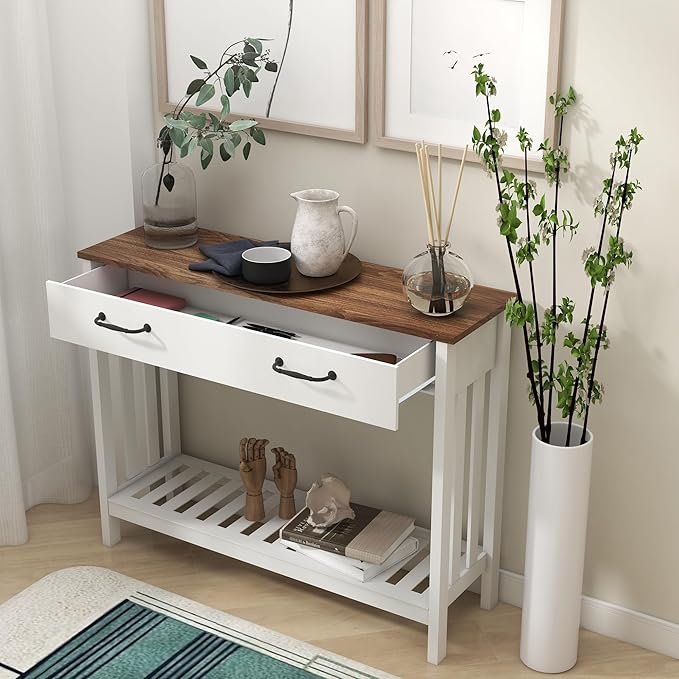 TaoHFE Farmhouse Narrow Console Table Modern Wooden,Living Room Tables Narrow Side Tables for Entryway,Entry Table with Storage Hallway SideTable with Drawers