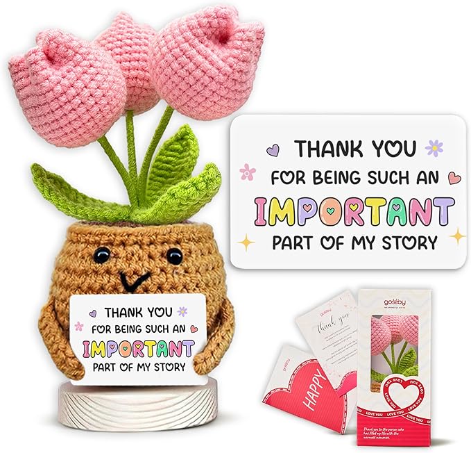 Gossby Handmade Positive Tulip Flower Crochet - Thank You for Being an Important Part- Thank You Gift for Women - Appreciation, Mothers Day, Birthday Gift for Teacher, Coworker, Mom, Sister, Friend