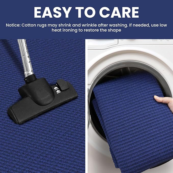 IOHOUZE Washable Area Rug 5x7 Non Slip Rugs for Living Room, Dining Room Rugs Bedroom Rug, Woven Braided Indoor Floor Carpet for Living Room Nursery, Royal Blue/Navy