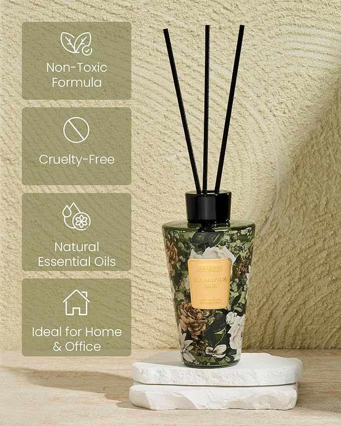 M&SENSE Eucalyptus Sage Reed Diffuser Set - 8.79fl oz Home Fragrance Non-Toxic Natural Essential Oil Diffuser with Sticks, Air Freshner Gifts for Home Fragrance Decor