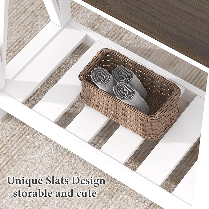 ChooChoo Farmhouse End Table Set of 2, Rustic Vintage Narrow End Side Table with Storage Shelf for Small Spaces, Nightstand Sofa Table for Living Room, Bedroom White