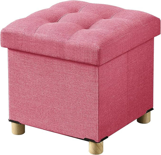BRIAN & DANY Small Ottoman with Storage, Foot Stool Ottoman Storage Cube, Foot Rest for Couch with Legs, Hot Pink 15" x 15" x 15"
