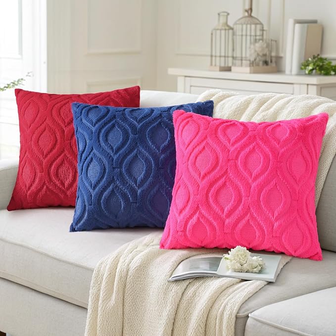 decorUhome Throw Pillow Covers 20x20 Inch Set of 2, Soft Plush Faux Wool Hot Pink Solid Couch Pillow Covers, Accent Farmhouse Neutral Square Pillow Cases for Sofa Bed Living Room