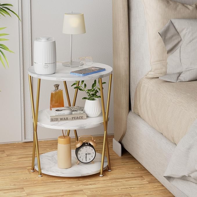 Big Side Table, 3-Tier Large Size Round End Table with X-Leg Design, Nightstand Bedside Table for Living Room, Bedroom, Drink Table Coffee Table for Patio, Indoor Outdoor Use, 16.5''x16.5''x22.8''