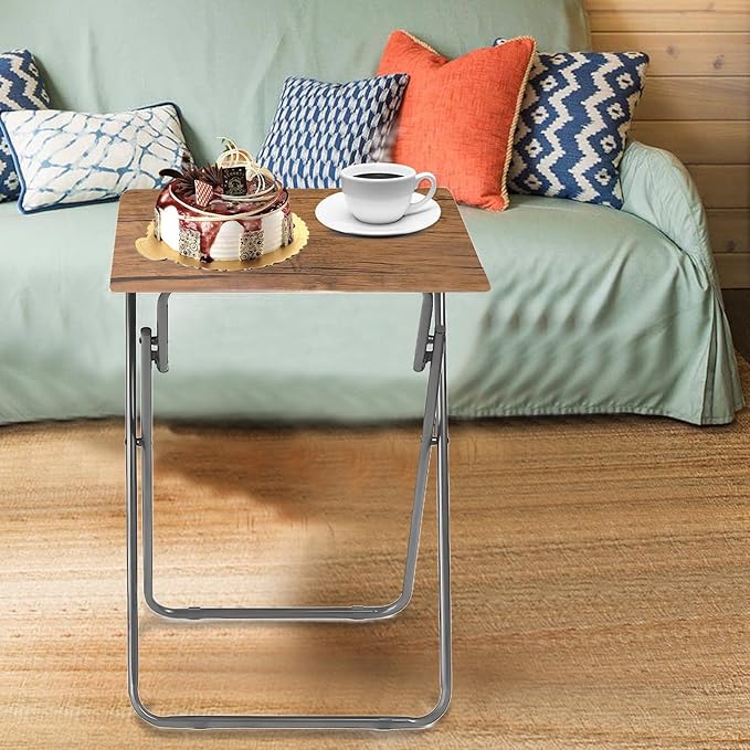 Tv Trays Folding Tv Table, Dinner Table for Eating with Sturdy Metal Frame, Small Foldable Snack Trays Table for Living Room, Couch,Sofa, Bed, No Assembly Required,15 x 18.9in(Yellow Brown,1pcs)