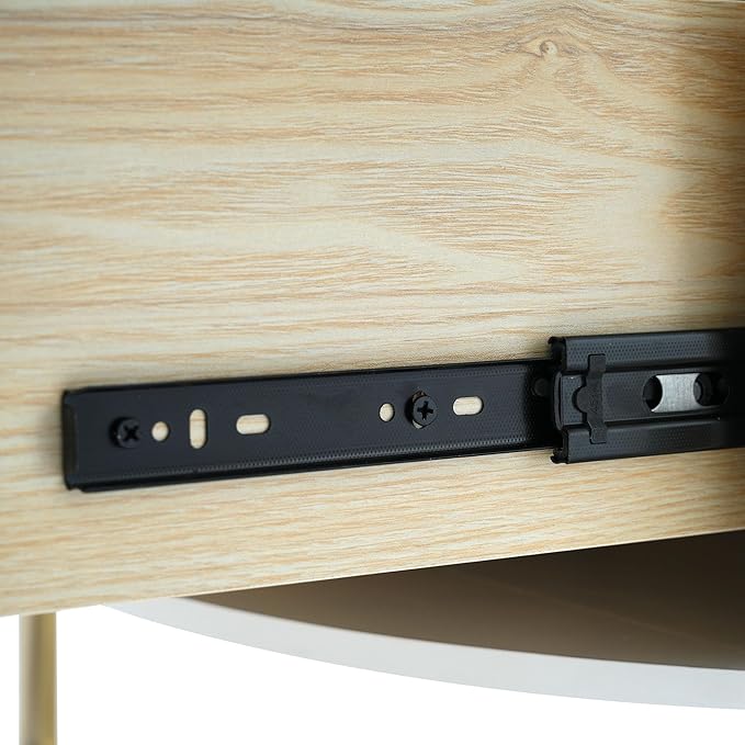 31.5" Round Coffee Table with Storage, Modern Round Coffee Table with 2 Drawers Storage Accent Table Round Black End Table for Living Room,Off White