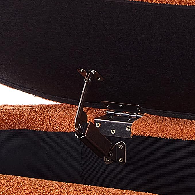 Storage Ottoman Bench End of Bed for Bedroom,43 inch Teddy Boucle Upholstered Entryway Shoe Seat Bench w/Storage,Sherpa Modern Cute Stool Foot Rest for Living Room,Window Seating,Orange