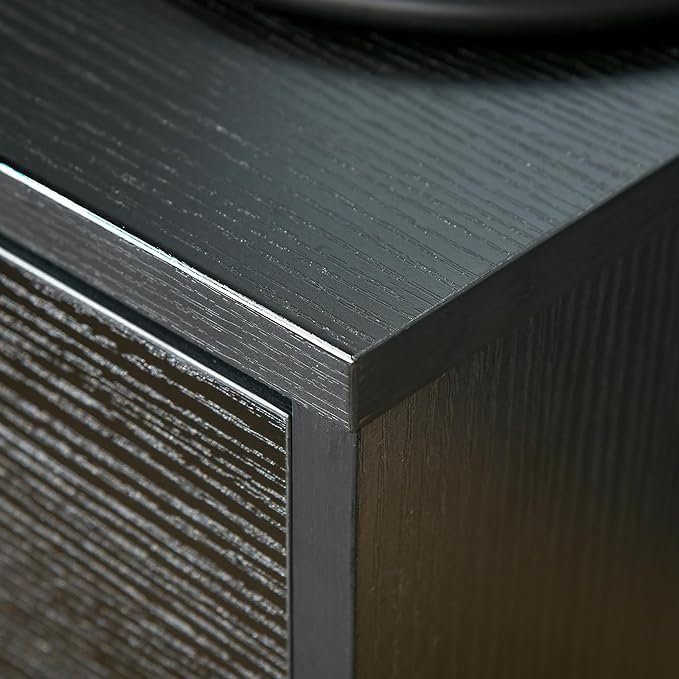 HOMCOM Modern Side Table, Accent Table with Drawer and Storage Shelf, End Table for Living Room, Black Wood Grain