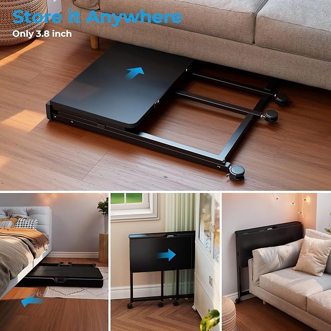 GreenForest Folding Desk with Adjustable Tiltable Desktop 0-90°, 31.5 inch Small Desk with Wheels, Rolling Drafting Table for Laptop, Reading, Writing, Drawing, Work, Black