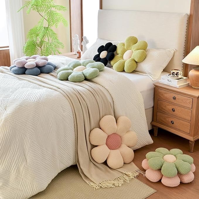 Xuyier Flower Shaped Throw Pillow,Soft Daisy Pillow with Decorative Pillows for Bed Couch Chair Floor, Flower Plush Pillows for Living Room Bed Room Seat Cushion(19.6" Light Green)