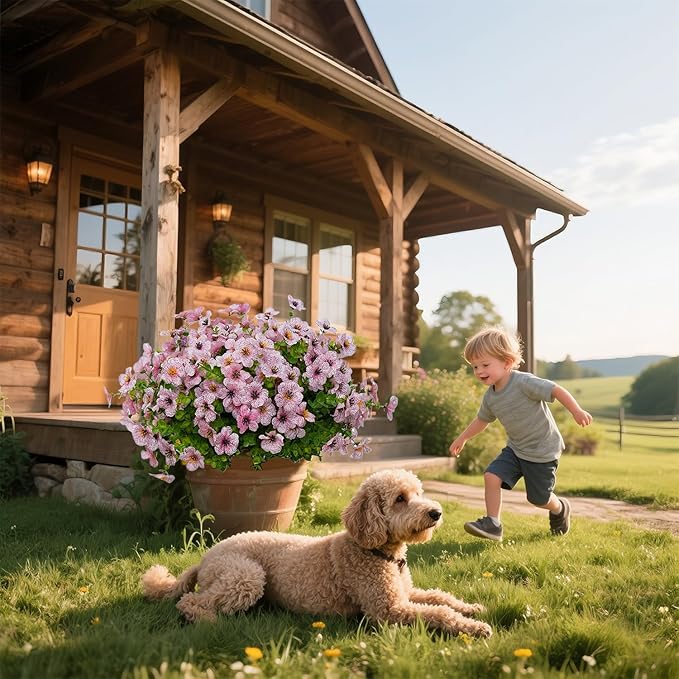 12 Bundles Artificial Flowers for Outdoor Indoor Fake Flowers uv Resistant Artificial Outdoor Flowers Fake Plants for Porch Garden Home Patio Decor(Pink)