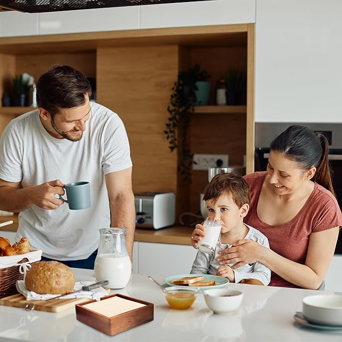 Acacia Lunch Napkin Holder 7.8 x 7.8 inches for Dining Table and Kitchen – Napkin Dispenser Made from Brown Acacia Wood – Premium Quality Feel for Dessert Beverage Party Dinner Luncheon Bar Table