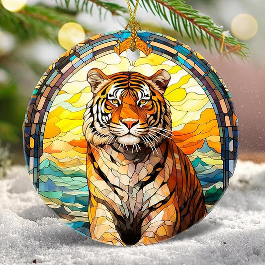 Christmas Tree Decorations Tiger Ornament, Colored Ceramic Christmas Tree Ornaments, Xmas Decorative Hanging Ornaments, Christmas Decor Indoor Home Holiday Party Gifts Tiger