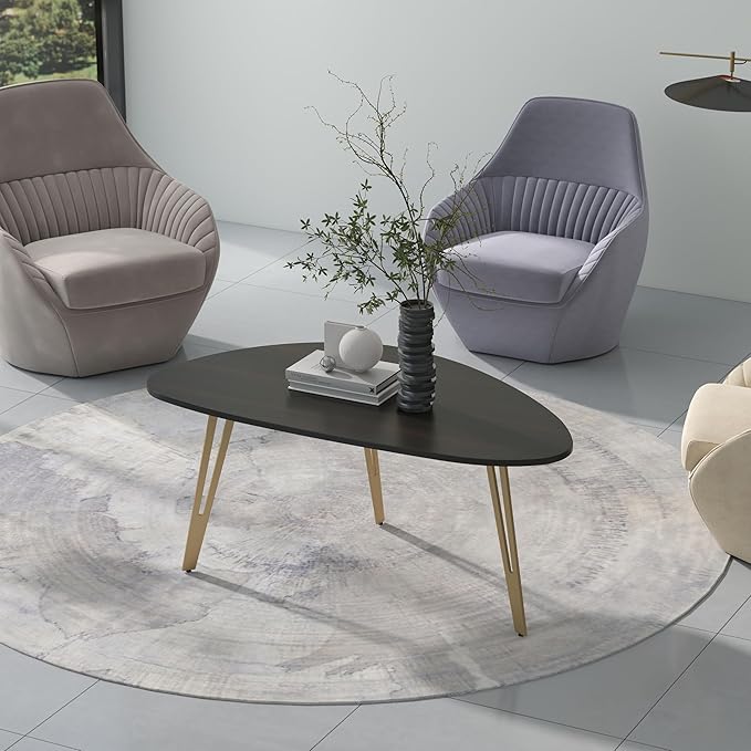 Manora Simple Dark Brown Oval Wood Coffee Table, Modern Tea Table for Living Room or Office, Cute Small Center Table for Compact Space