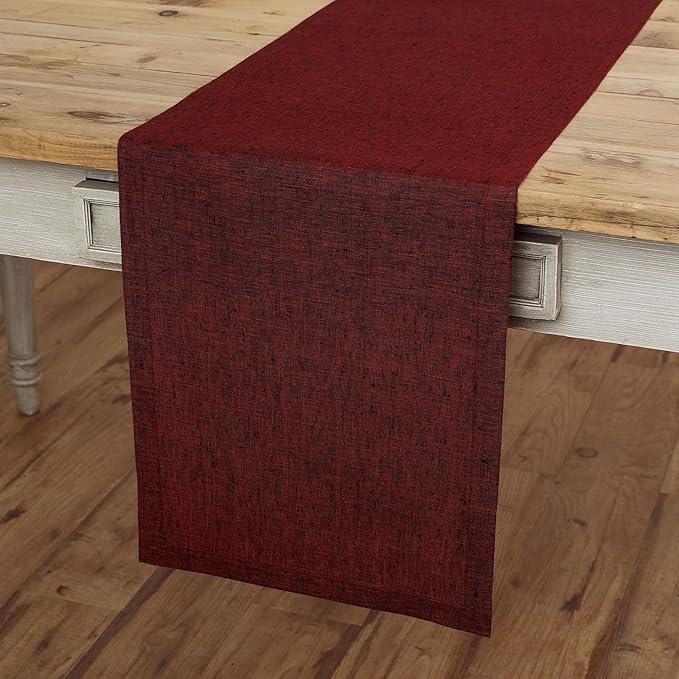 Solino Home Linen Small Table Runner 60 Inches - Athena, 100% Pure Linen Red Garnet Table Runner 14 x 60 Inch Ideal for Dresser and Coffee Tables - Fall, Autumn, Thanksgiving, Christmas, Holiday