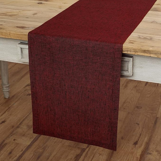 Solino Home Linen Red Garnet Table Runner 108 Inches Long - Athena, 100% Pure Linen Dining Table Runner 14 x 108 Inch for Fall, Autumn, Thanksgiving, Holiday
