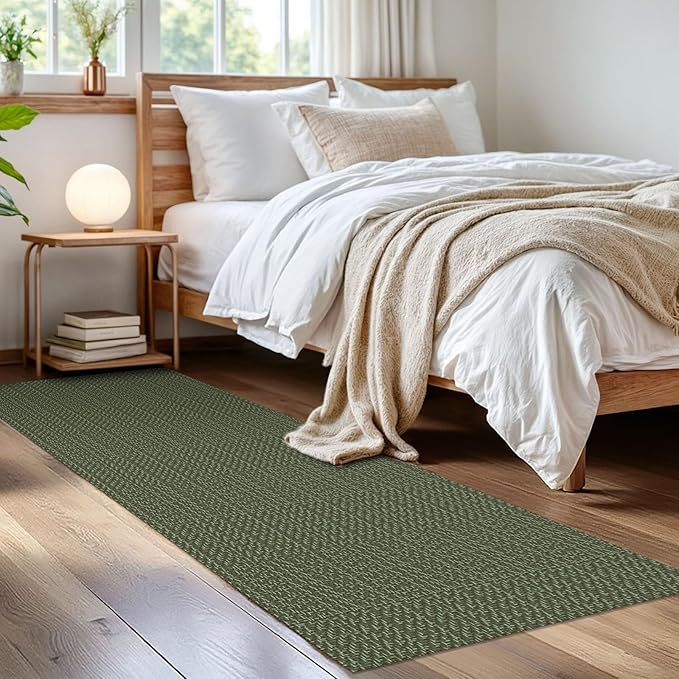 IOHOUZE Washable Runner Rug 2x6 Non Slip Runners for Hallways Entryway Runner Indoor, Kitchen Rugs Woven Cotton Floor Carpet for Kitchen Hall Entrance Bedroom, Olive Green/Dusty Green